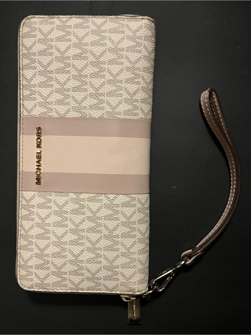 Michael Kors Cream & Blush Signature Stripe Wristlet